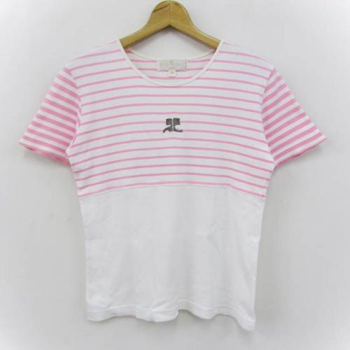 Courreges クレージュ 半袖ニット サイズ:40 ボーダー    ホワイト/ピンク レディース / 241005007453 courreges｜クレージュ アウトレット セール 通販 - SMASELL（スマセル）
